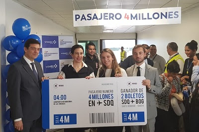 Aerodom celebra la llegada del pasajero 4 millones del AILA-JFPG en Santo Domingo en vuelo de Wingo