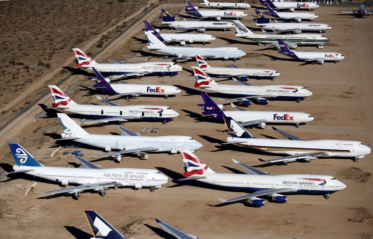 Desierto de California, el mayor parking de aviones por el Covid-19