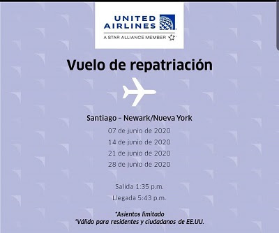 United programa 4 vuelos de repatriación desde Santiago de los Caballeros a Newark para el mes de junio