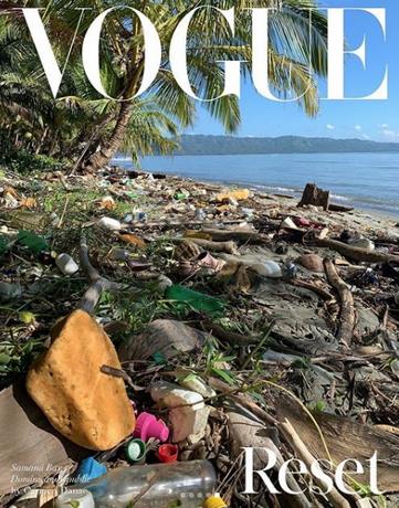 Indignación en redes sociales por portada de British Vogue que muestra playa de Samaná repleta de basura