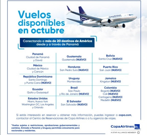 Copa Airlines reinicia operaciones esta semana a Santo Domingo y en la 1era semana de octubre a Punta Cana