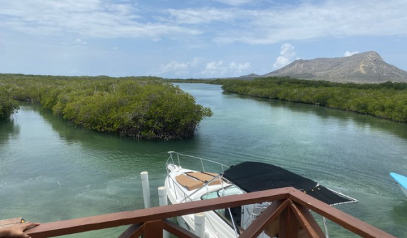 Balneario La Plataforma en medios de los Manglares y llegando en bote un lugar especial que tiene una vista impresionante del Morro en Montecristi