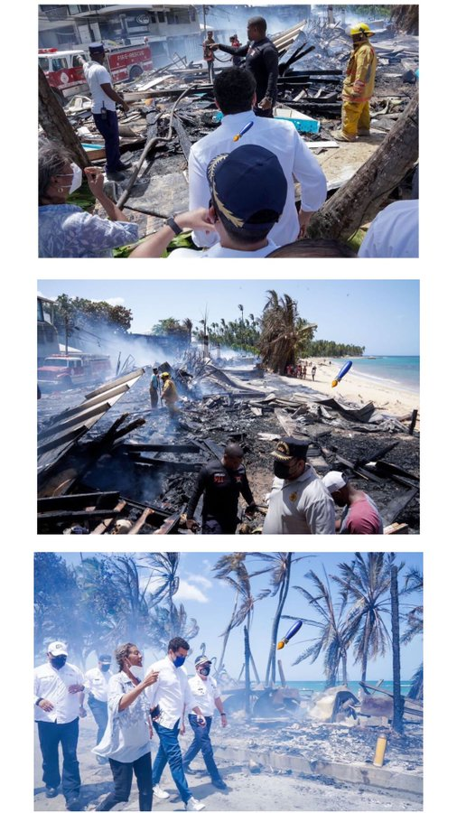 Ministro de Turismo David Collado visita Playa Los Pescadores, Las Terrenas,  Samana, después del  incendio ayer
