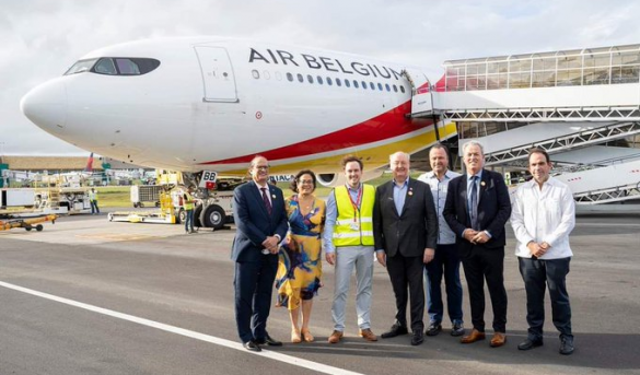 Autoridades aeropuerto reciben con gran entusiasmo primer vuelo regular de Air Belgium entre Brucela, Belgica y Punta Cana RD.