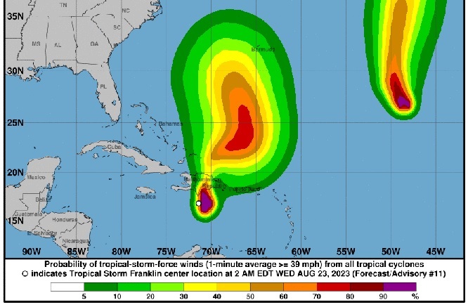 Tormenta comienza a tocar tierra dominicana, con lluvias fuertes