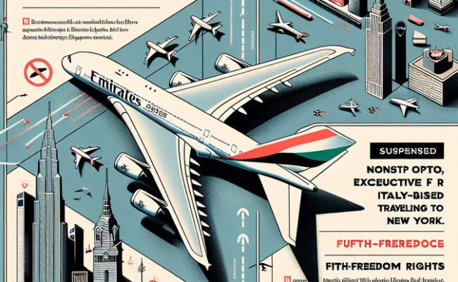Emirates mantiene el vuelo Milán-Nueva York en A380 bajo derechos de ‘quinta libertad’ pese al cierre del espacio aéreo del Golfo